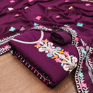 Wine Floral Sequins Embroidered Georgette Dress Material