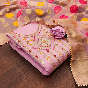 Pink Floral Sequins Embroidered Chanderi Dress Material