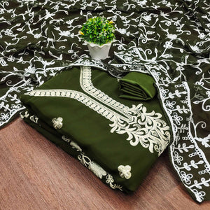 Mehendi Green Floral Sequins Embroidered Georgette Dress Material