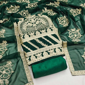Green Floral Embroidered Georgette Dress Material