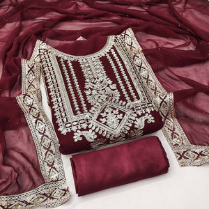 Maroon Floral Sequins Embroidered Georgette Dress Material