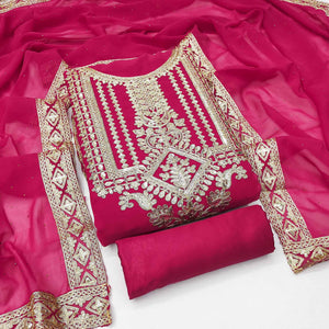 Rani Pink Floral Sequins Embroidered Georgette Dress Material