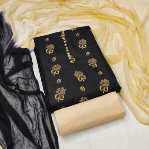 Black Floral Foil Printed Cotton Blend Dress Material