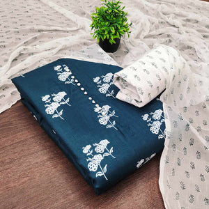 Teal Cotton Blend Fabric Featuring Subtle and Elegant Floral Prints
