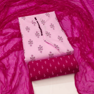 Pink Floral Printed Cotton Blend Dress Material