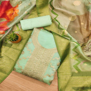 Green Woven Work Organza Dress Material