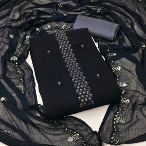 Black Floral Sequins Embroidered Georgette Dress Material