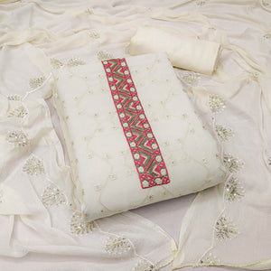 Off White Sequins Embroidered Georgette Dress Material