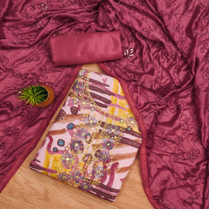 Red Foil Printed Pure Cotton Dress Material