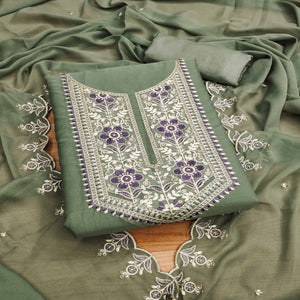 Green Floral Sequins Embroidered Georgette Dress Material