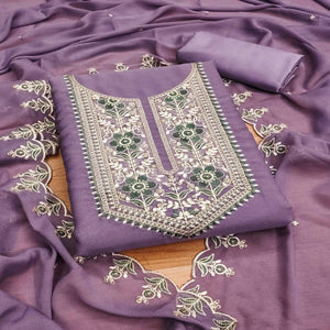 Lavender Floral Sequins Embroidered Georgette Dress Material