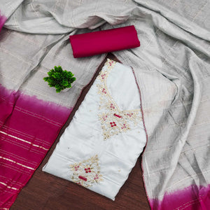 Grey Floral Sequins Embroidered Art Silk Dress Material