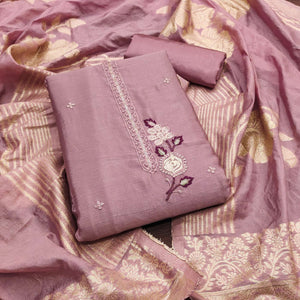 Light Mauve Floral Embroidered Chinon Silk Dress Material