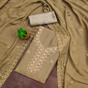 Chikoo Floral Embroidered Georgette Dress Material