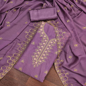 Lavender Floral Embroidered Georgette Dress Material