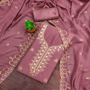 Mauve Floral Embroidered Georgette Dress Material