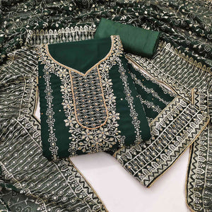 44Green Floral Embroidered Georgette Dress Material