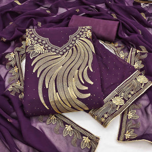 A Mesmerizing Creation Wine Floral Embroidery With Stone Work Georgette Dress Material