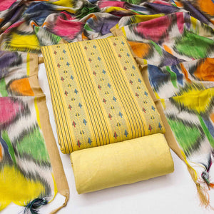 Unleash Your Style With This Yellow Woven Cotton Blend Dress Material