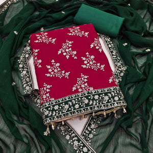 The Perfect Blend Of Grace Red Floral Sequins Embroidered Zomoto Art Silk Dress Material