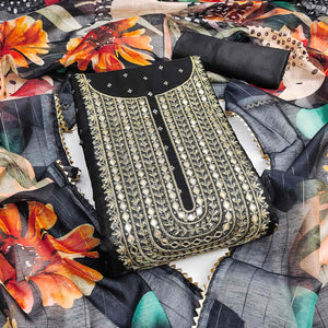 Black Woven With Cording Sequins Embroidered Chanderi Silk Dress Material