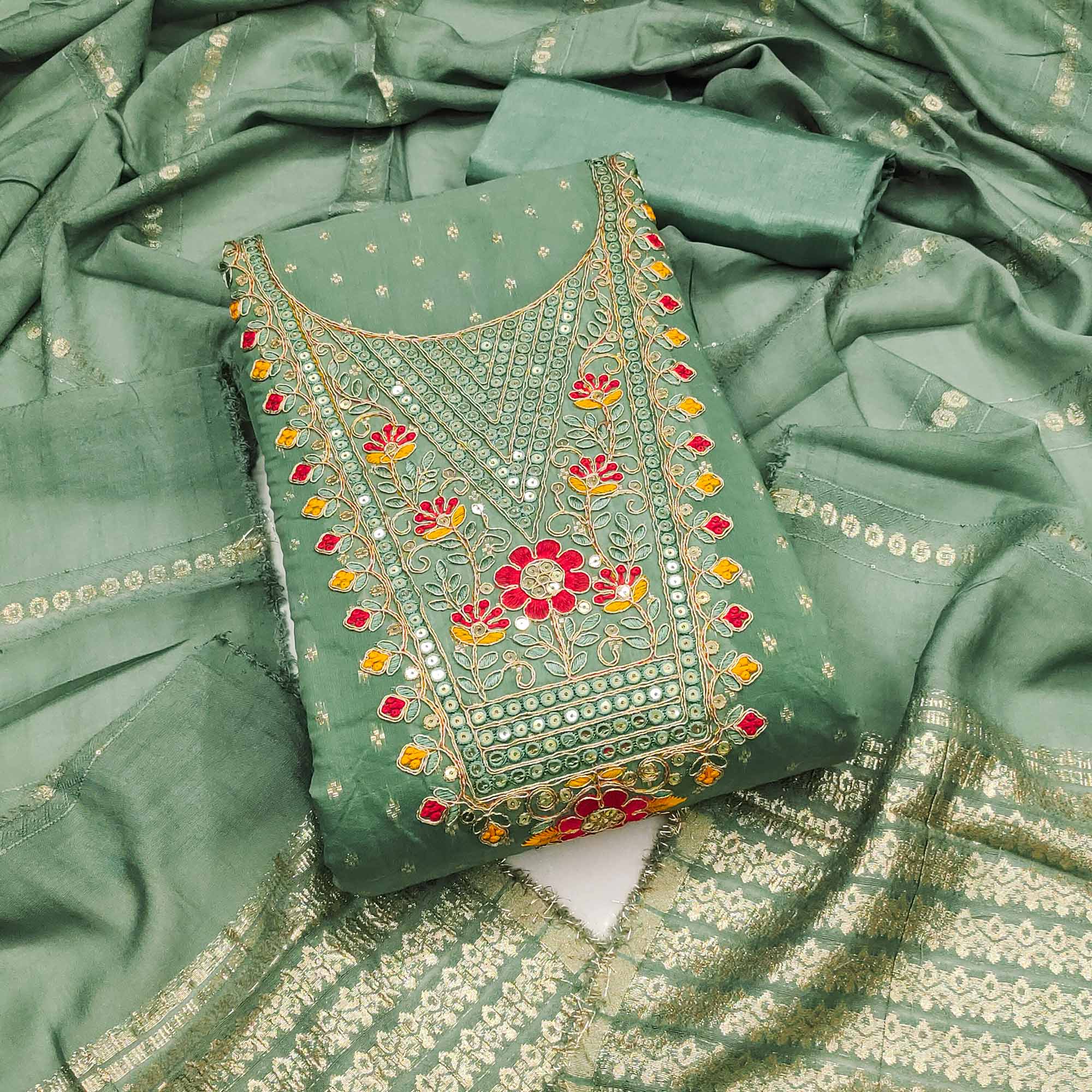 chanderi silk dress material online india Pure Chanderi Cotton Banarasi Dress material