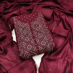Maroon Shimmer Dress Material Featuring Zari Weaving & Beads Work