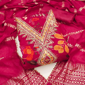 Pink Dress Fabric in Chanderi Silk Blended with Floral Patterns and Delicate Thread Work