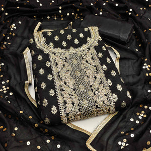 Black Chanderi Cotton Fabric with Elegant Butti Zari Weaving for a Festive Yet Soft Look