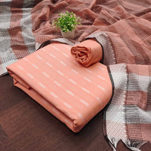 Charming Peach Woven Poly Cotton Blend Dress Material