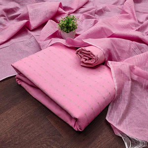 Fresh Pink Woven Poly Cotton Blend Dress Material