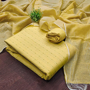 Elegant Yellow Woven Poly Cotton Blend Dress Material
