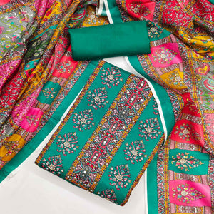 Rama Green Pakistani Dress Material Featuring Soft Chinon Fabric and Timeless Floral Prints