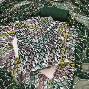 Dark Green Dress Material In Rich Jacquard With Intricate Heavy Embroidery