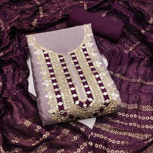 Lavender Georgette Suit Material with Beautiful Thread Work Embroidery