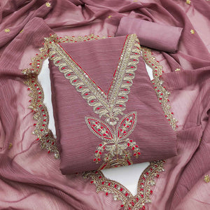 Onion Pink Ensemble In Zomato Art Silk Adorned With Cording Floral Embroidery & Sparkling Sequins