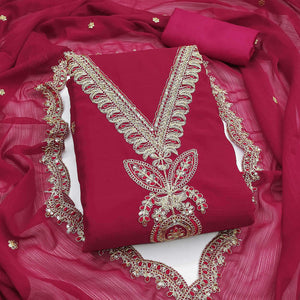 Pink Ensemble In Zomato Art Silk Adorned With Cording Floral Embroidery & Sparkling Sequins