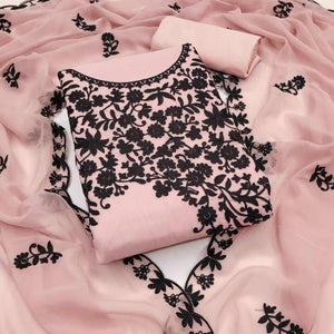 Pink Georgette Dress Material Adorned With Delicate Floral Thread Embroidery