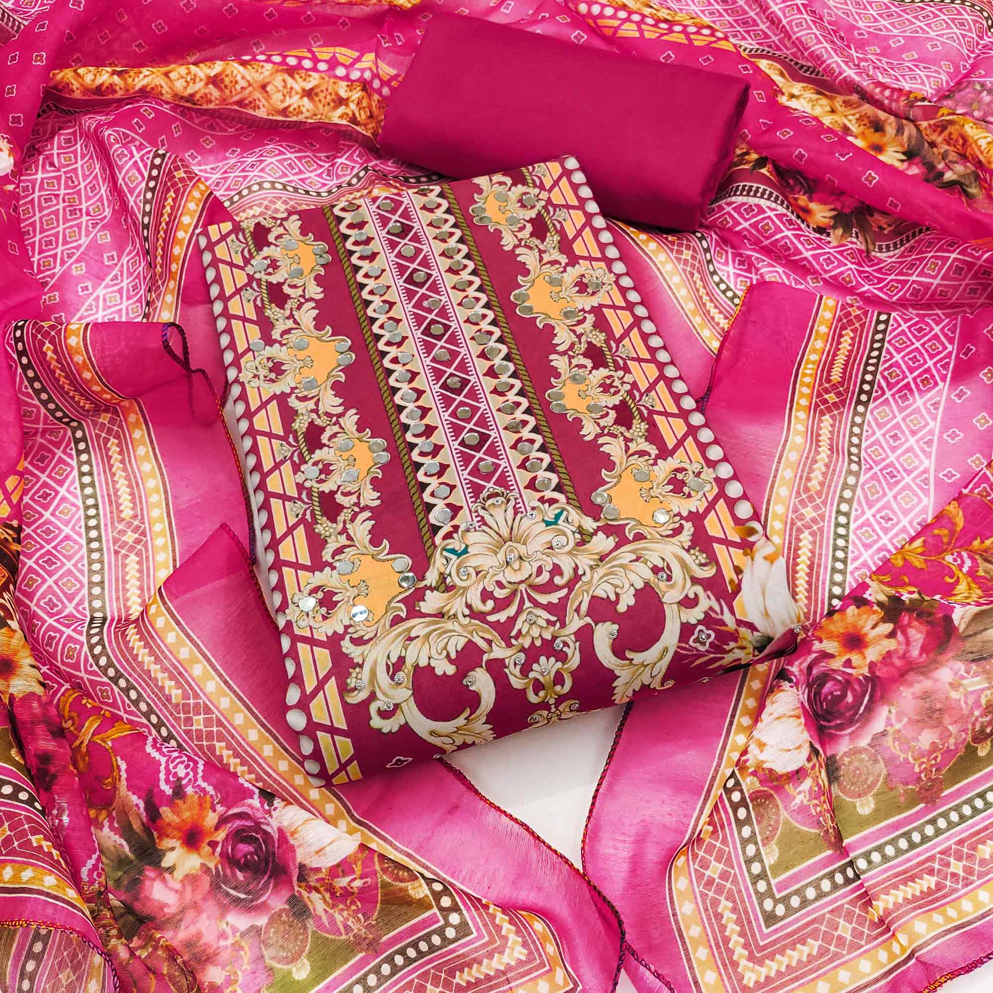 Pink Dress Material in Rayon with Delicate Floral Patterns