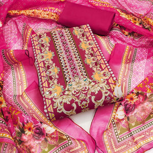 Pink Dress Material in Rayon with Delicate Floral Patterns