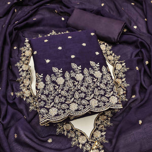 Blue Vichitra Silk Dress Material with Rich Threadwork