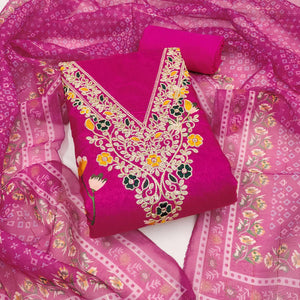 Pink Chanderi Silk Dress Material With Alluring Floral Digital Print & Delicate Cording Embroidery