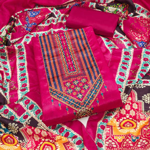 Rani PInk Digital Printed Chinon Dress Material With Sequins & Handwork Embellishment