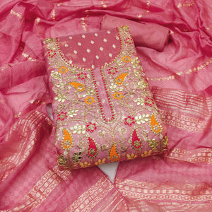 Pink Woven Shimmer Dress Material Featuring Sequins Embroidery & Gota Patti Accents