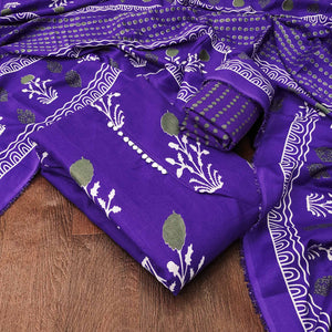 Royal Purple Cotton Blend Dress Material Designed With Beautiful Floral Prints