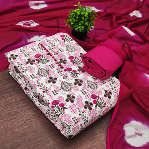 Lightweight Cream & Pink Cotton Dress Material with Beautiful Floral Print Detailing