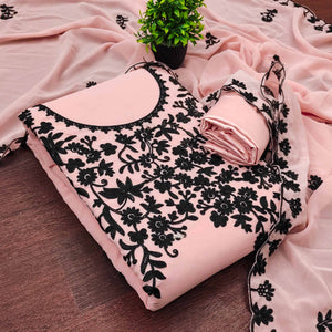 Designer Peach Floral Embroidered Georgette Material for Stylish Dresses and Outfits