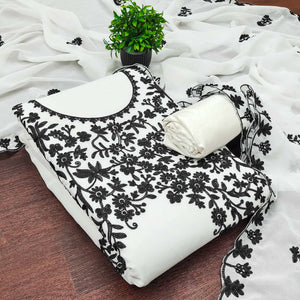 Designer White Floral Embroidered Georgette Material for Stylish Dresses and Outfits