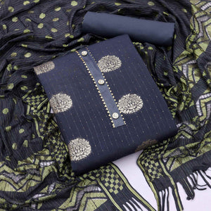 Grey Woven Jacquard Dress Material