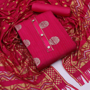 Rani Pink Woven Jacquard Dress Material